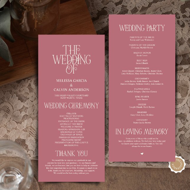 Elegant Rose Gold Typography Wedding Program (Elegant Rose Gold Typography Modern Romantic Wedding Program Card)