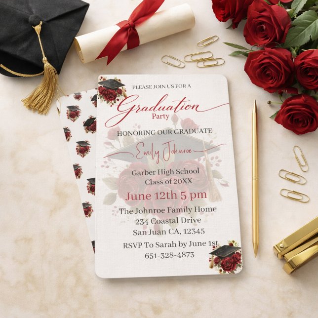 Elegant Rose Graduation Invitation Template Inbjudningar (Skapare uppladdad)