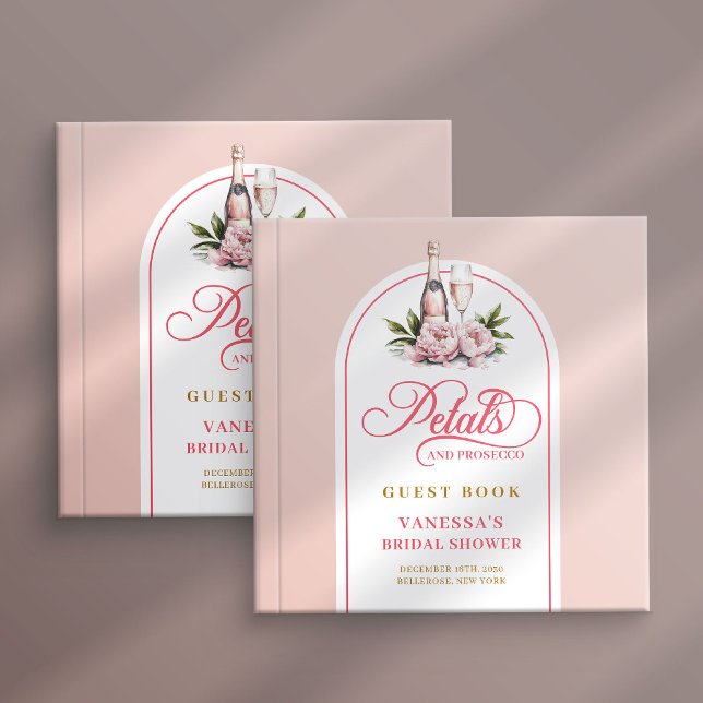 Elegant rosé guld kronblad prosecco bröllopsfest gästböcker (Chic blush gold petals prosecco bridal guest log)