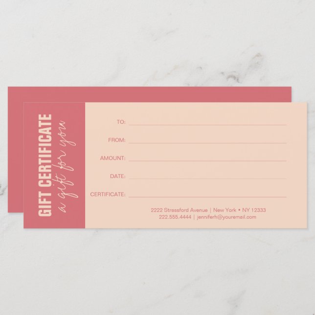 Elegant Rose & Ivory Business Gift Certificate (Fram/baksida)