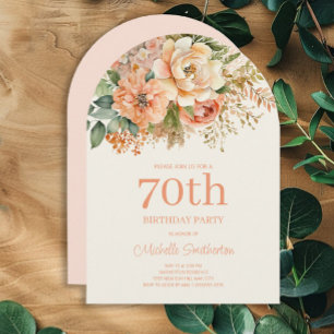 Elegant rosé kräm Blommig 70-årsdag båge Inbjudningar