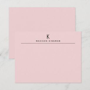 Elegant rosé modern monogram initial namn anteckningskort