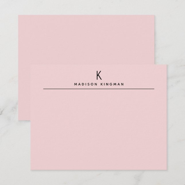 Elegant rosé modern monogram initial namn anteckningskort (Fram/baksida)