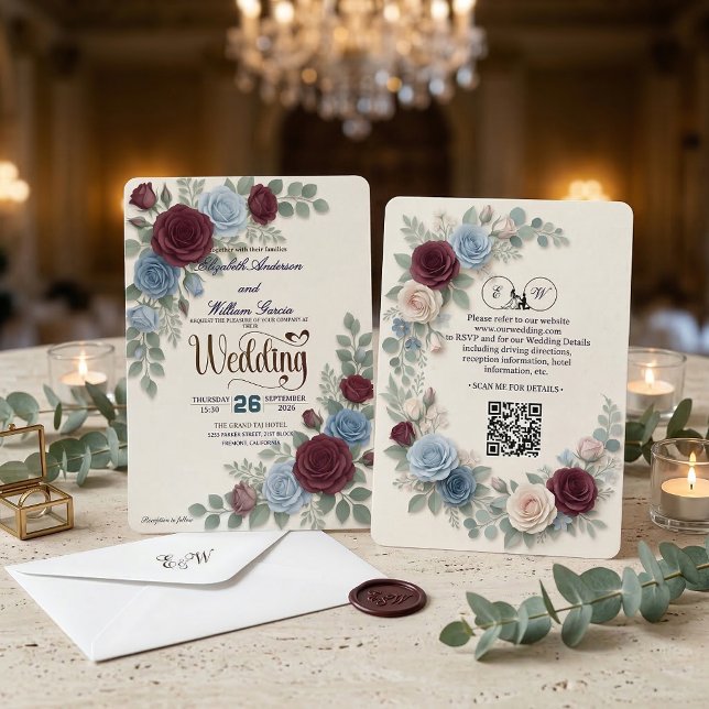 Elegant Rose Modern QR Code Wedding Inbjudningar (Skapare uppladdad)