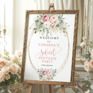 Elegant rosé och guld Sweet Sixteen välkomstskylt Poster