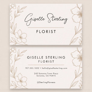 Elegant Rosé och Svart Botanisk Blomsterhandlare Visitkort
