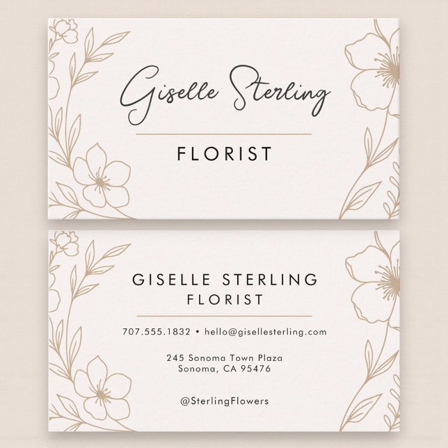 Elegant Rosé och Svart Botanisk Blomsterhandlare Visitkort (Skapare uppladdad)