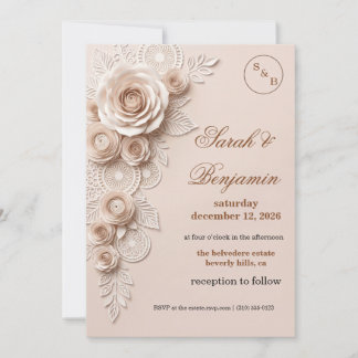 Elegant rosé papperklippt blomsterbröllopsinbjudan inbjudningar