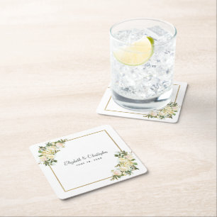 Elegant Rose   Personlig vit bröllopsros Underlägg Papper Kvadrat