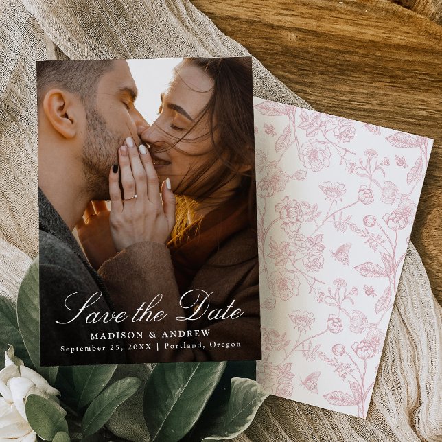 Elegant Rose Pink Chinoiserie Photo Wedding Spara Datumet (Skapare uppladdad)