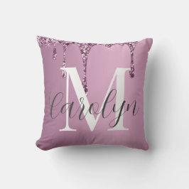 Elegant Rose Pink Glitter Drip Throw Pillow Kudde