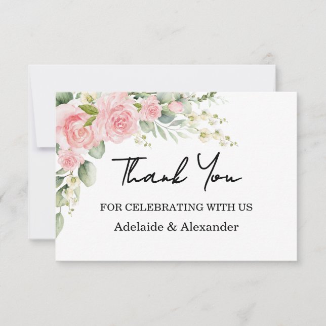 Elegant Rose Pink Wedding Thank You Card Tack Kort (Framsida)
