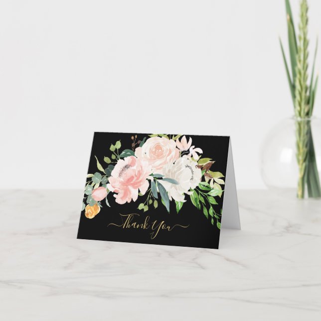 Elegant Rosé & Rosa Blommig Bebis Shower Tackkort (Framsida)