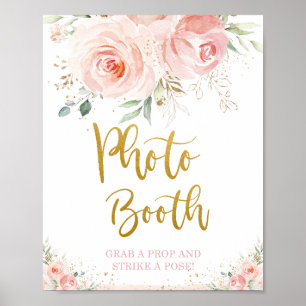 Elegant rosé rosa blommig guld blad fotobox poster
