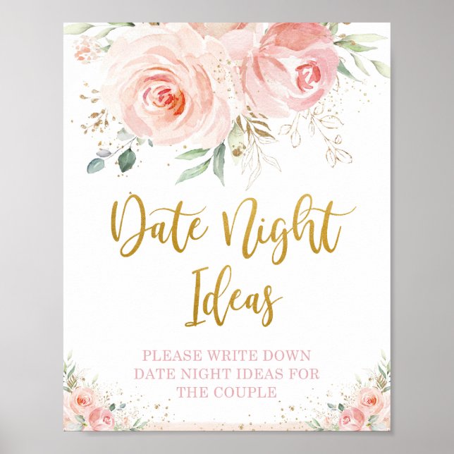 Elegant rosé rosa blommig guld datum natt idéer sk poster (Framsidan)