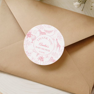 Elegant rosé Safari Djur i djungeln Baby Shower Runt Klistermärke