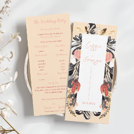Elegant rosé & svart blomsterbröllopsprogramkort inbjudningar