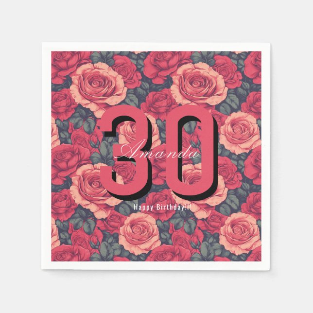 Elegant Rose Themed Birthday Party Pappersservett (Framsidan)