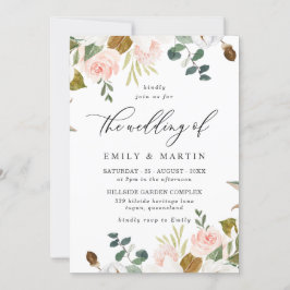 Elegant rosé & vit blomsterlig vårbröllop inbjudningar