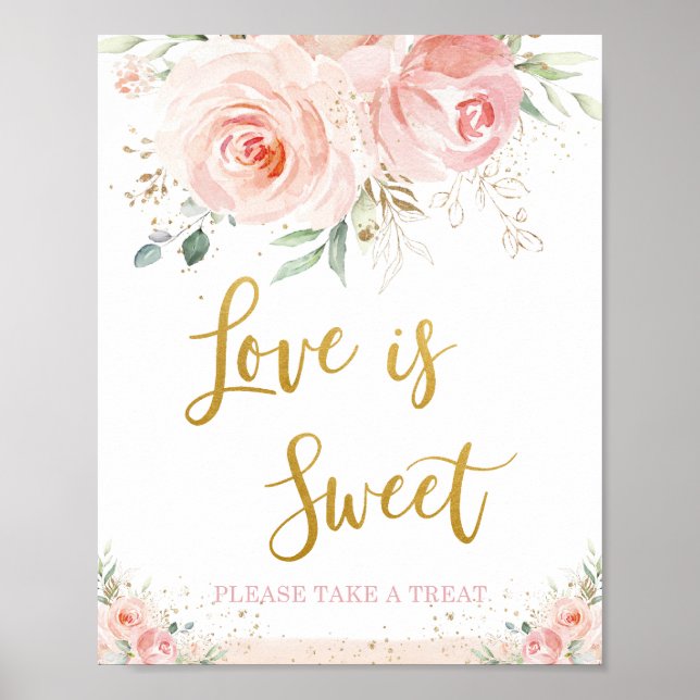 Elegant roséblommig kärlek är sött ta en godsak poster (Framsidan)