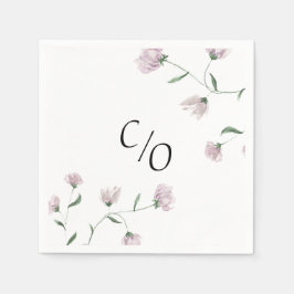Elegant roséblommig monogram bröllopsservett i pap pappersservett