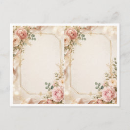 Elegant roséblommig vigelinvitation med guldram inbjudan vykort