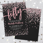 Elegant Roséguld 50-årsdag Inbjudningar<br><div class="desc">Vi presenterar en chic och festlig 50-års födelsedagsinbjudan, perfekt för att markera denna speciella milstolpe med stil. Den eleganta designen har en blandning av silverglittrande konfetti som ger en touch av kul och festlighet. Överst visas "Femtio" framträdande i fet kalligrafi, vilket sätter tonen för en oförglömlig firande. Texten kombinerar skrivstil...</div>