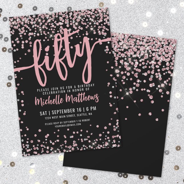 Elegant Roséguld 50-årsdag Inbjudningar (Elegant Rose Gold 50th Birthday Invitation)