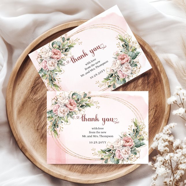Elegant roséguld blommig eucalyptus tackkort tack kort (Elegant Rose Gold Floral Eucalyptus Thank You Card)
