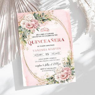 Elegant roséguld blommig eukalyptus Quince-inbjuda Inbjudningar