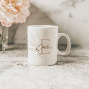 Elegant roséguld blommönster bladmonogram kaffemugg