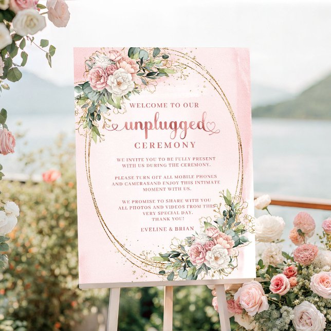 Elegant roséguld blommotiv med grönt gräs - Affisc Poster (Elegant Rose Gold Floral Greenery Unplugged Poster)