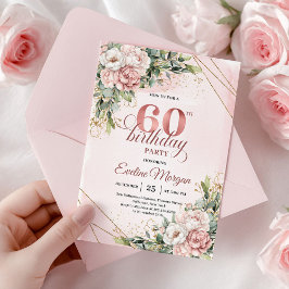 Elegant roséguld blomstergod vattenfärg 60-årsdag inbjudningar