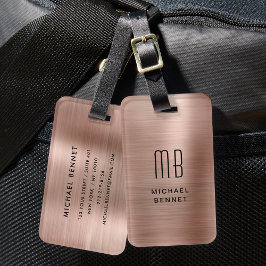 Elegant roséguld borstad metall monogram- bagagebricka