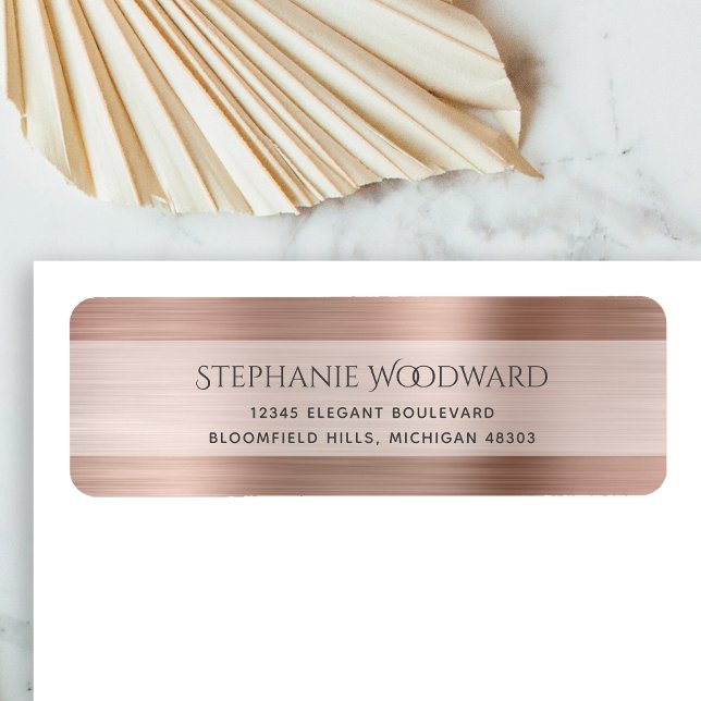 Elegant roséguld borstad metallisk returadress etikett (Skapare uppladdad)