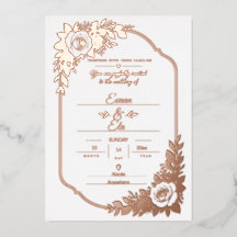 Elegant roséguld folie blombröllopsinbjudan