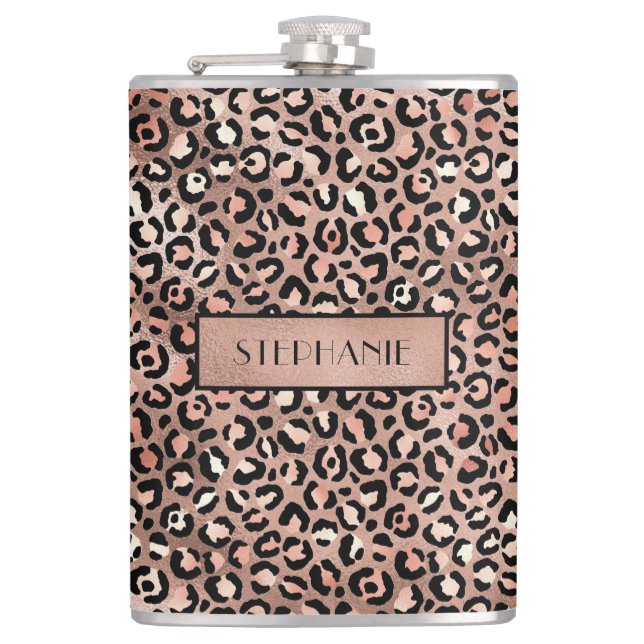 Elegant roséguld folie leopardtryck personlig fickplunta (Framsidan)