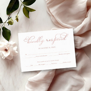 Elegant roséguld folie script bröllops-svarskort OSA kort