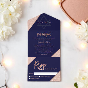 Elegant roséguld glitter marinblå Bat Mitzvah