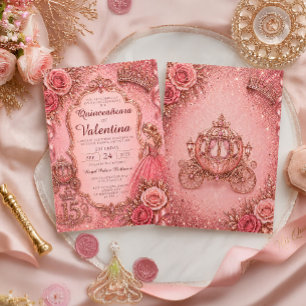 Elegant Roséguld Glitter Prinsessa Quinceañera Inbjudningar
