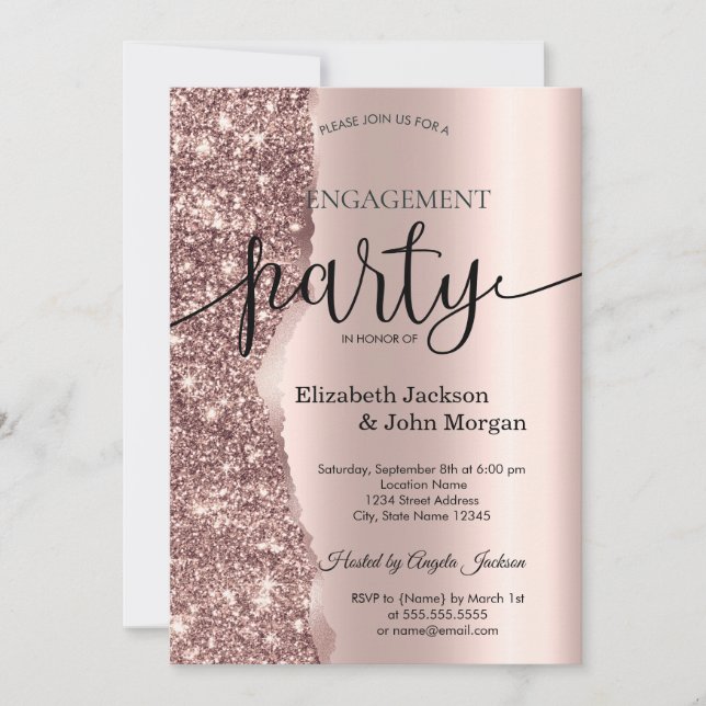 Elegant roséguld glitter skrift inbjudan till förl (Framsida)