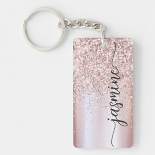 Elegant roséguld glittermonogram namn skript Ke Nyckelring