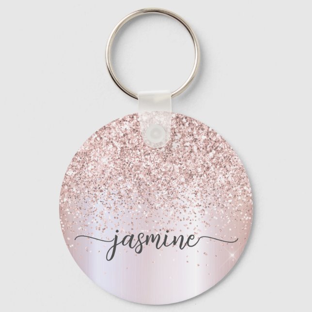 Elegant roséguld glittermonogram namnskrift nyckelring (Framsida)