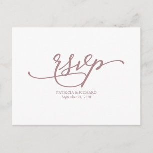 Elegant roséguld kalligrafi bröllop RSVP Vykort