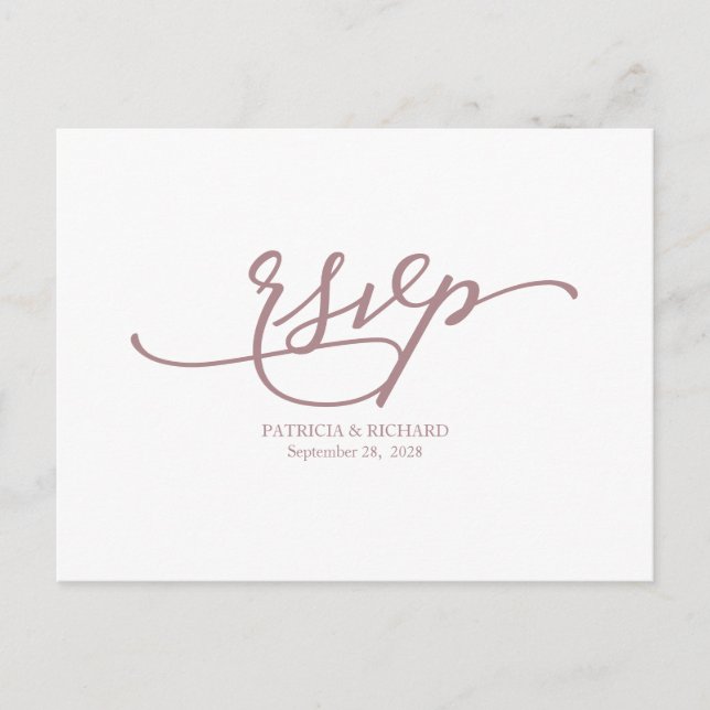 Elegant roséguld kalligrafi bröllop RSVP Vykort (Framsida)