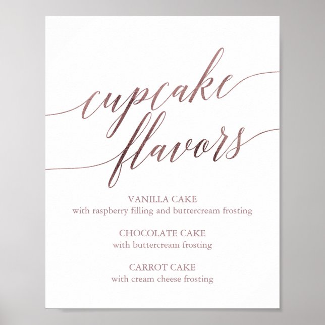 Elegant roséguld kalligrafi Cupcake Smaksign Poster (Framsidan)