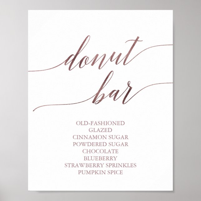 Elegant roséguld kalligrafi Donut Bar skylt (Framsidan)