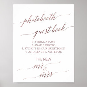 Elegant roséguld kalligrafi fotobox-gästbok poster