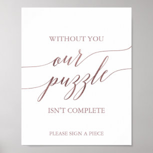 Elegant roséguld kalligrafi pussel gästbok poster