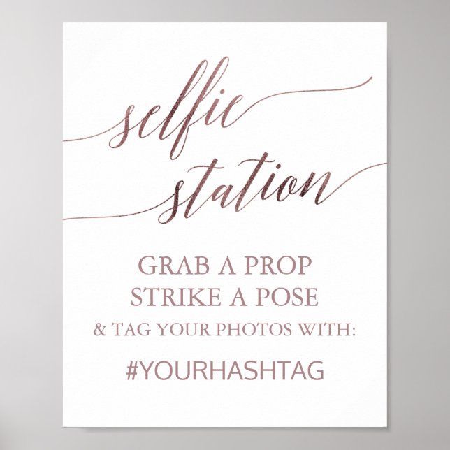 Elegant roséguld kalligrafi Selfie-stationsskylt Poster (Framsidan)